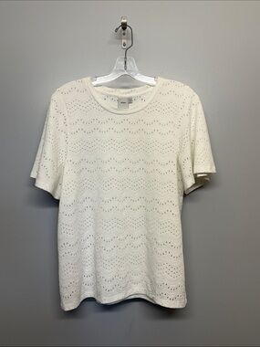 ICHI Anthropologie White Eyelet Short Sleeve Blouse